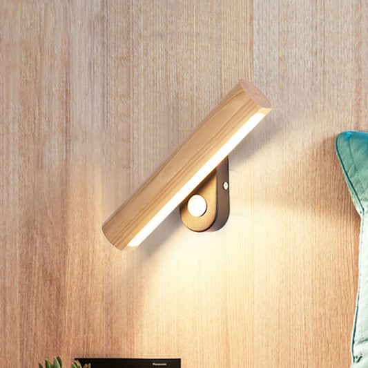Rotatable Tube Bedside Wall Mount Light Wood 8.5"/12.5" Wide LED Simple Wall Lamp Fixture in Warm/White Light Wood Clearhalo 'Modern wall lights' 'Modern' 'Wall Lamps & Sconces' 'Wall Lights' Lighting' 1949174