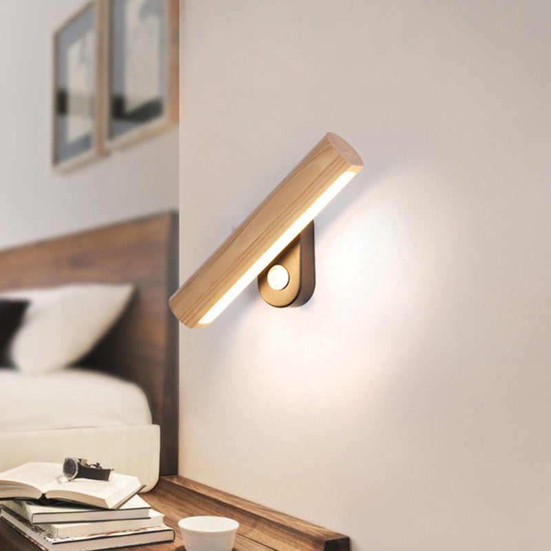 Rotatable Tube Bedside Wall Mount Light Wood 8.5"/12.5" Wide LED Simple Wall Lamp Fixture in Warm/White Light Clearhalo 'Modern wall lights' 'Modern' 'Wall Lamps & Sconces' 'Wall Lights' Lighting' 1949175