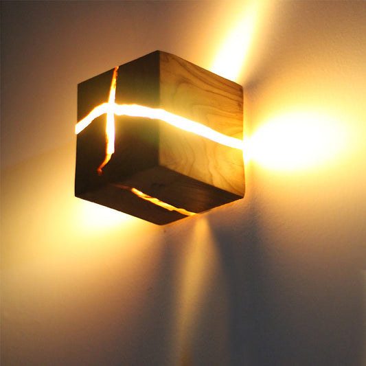 Cube Crack Wood Flush Wall Light Creative Nordic Integrated LED Beige Wall Mounted Lamp Clearhalo 'Modern wall lights' 'Modern' 'Wall Lamps & Sconces' 'Wall Lights' Lighting' 1949182