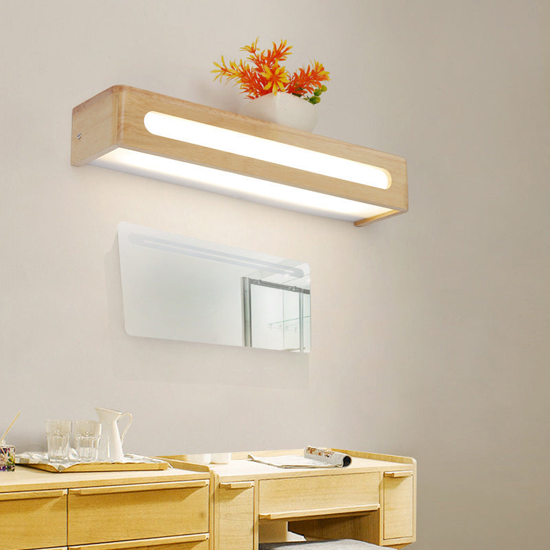 Rectangular Flush Mount Wall Sconce Nordic Acrylic 12"/19.5"/23.5" Wide LED Bathroom Vanity Wall Light in Wood Wood A Clearhalo 'Modern wall lights' 'Modern' 'Vanity Lights' 'Wall Lights' Lighting' 1949185