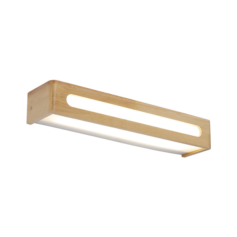 Rectangular Flush Mount Wall Sconce Nordic Acrylic 12"/19.5"/23.5" Wide LED Bathroom Vanity Wall Light in Wood Clearhalo 'Modern wall lights' 'Modern' 'Vanity Lights' 'Wall Lights' Lighting' 1949188