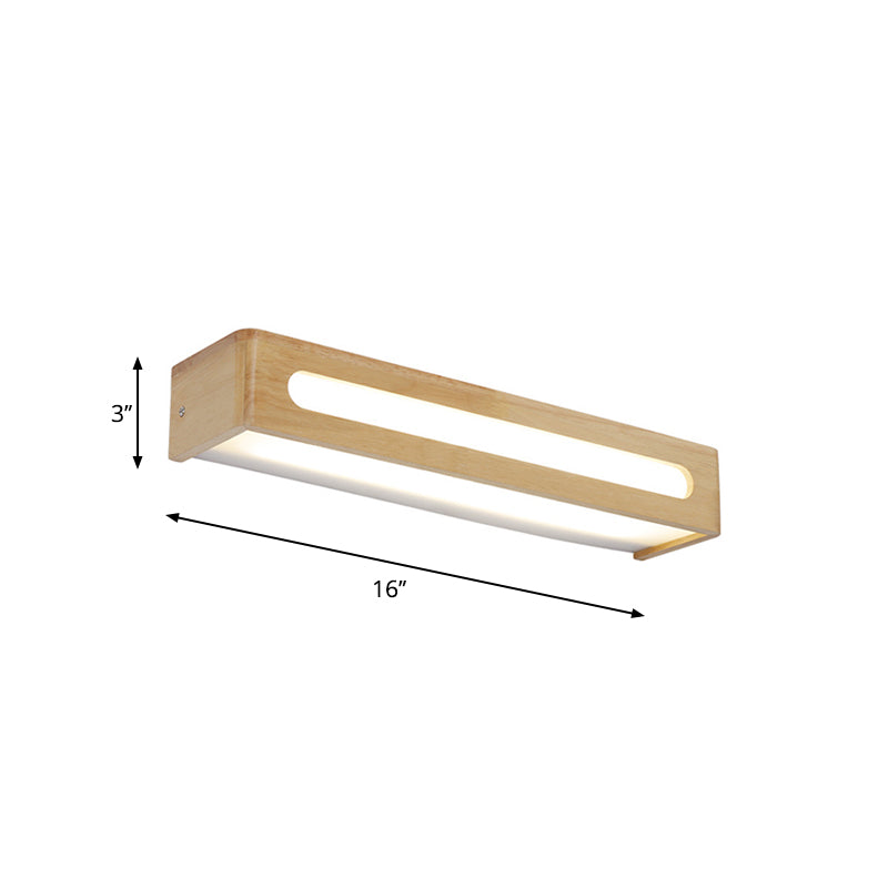 Rectangular Flush Mount Wall Sconce Nordic Acrylic 12"/19.5"/23.5" Wide LED Bathroom Vanity Wall Light in Wood Clearhalo 'Modern wall lights' 'Modern' 'Vanity Lights' 'Wall Lights' Lighting' 1949189