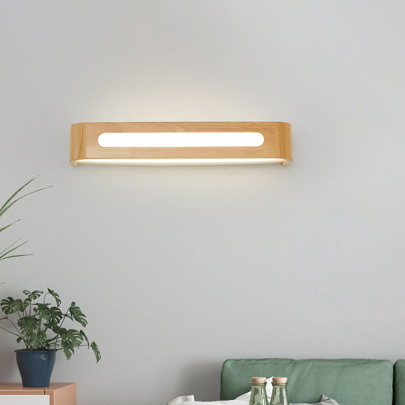 Rectangular Flush Mount Wall Sconce Nordic Acrylic 12"/19.5"/23.5" Wide LED Bathroom Vanity Wall Light in Wood Wood B Clearhalo 'Modern wall lights' 'Modern' 'Vanity Lights' 'Wall Lights' Lighting' 1949191