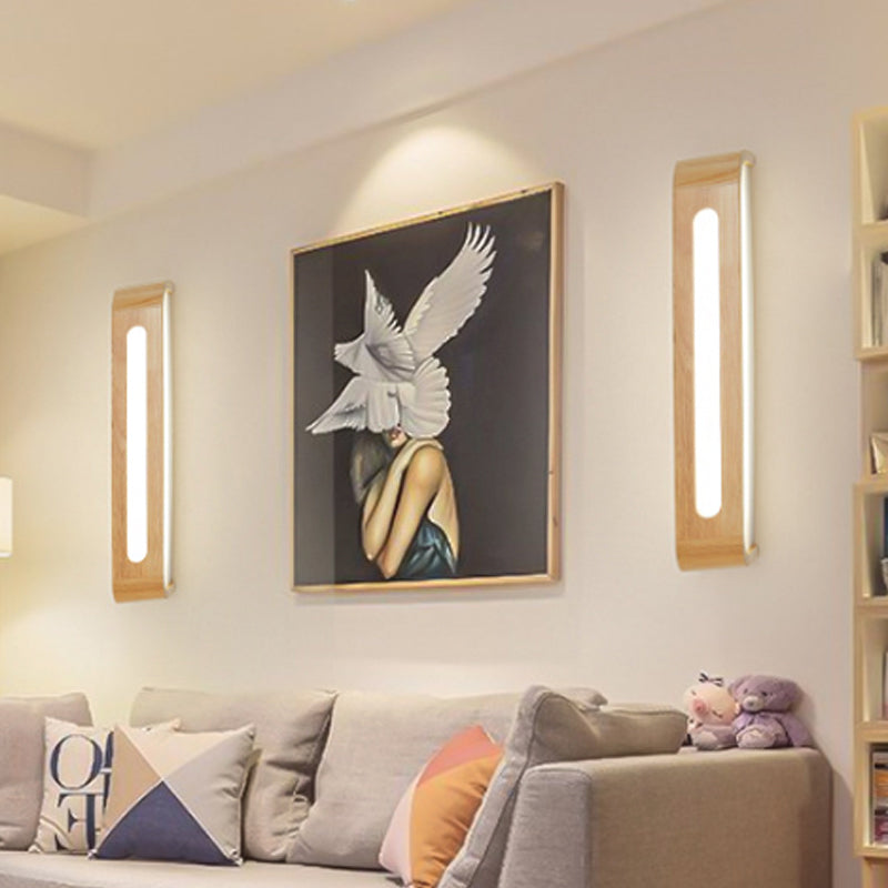 Rectangular Flush Mount Wall Sconce Nordic Acrylic 12"/19.5"/23.5" Wide LED Bathroom Vanity Wall Light in Wood Clearhalo 'Modern wall lights' 'Modern' 'Vanity Lights' 'Wall Lights' Lighting' 1949192