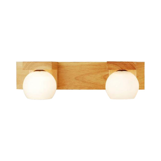 Linear Bathroom Vanity Sconce Wood 2/3 Heads Nordic Wall Mount Lamp with Ball Opal Glass Shade Clearhalo 'Modern wall lights' 'Modern' 'Vanity Lights' 'Wall Lights' Lighting' 1949208