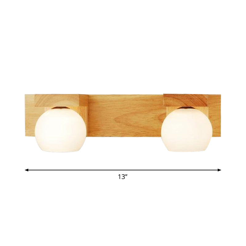 Linear Bathroom Vanity Sconce Wood 2/3 Heads Nordic Wall Mount Lamp with Ball Opal Glass Shade Clearhalo 'Modern wall lights' 'Modern' 'Vanity Lights' 'Wall Lights' Lighting' 1949211