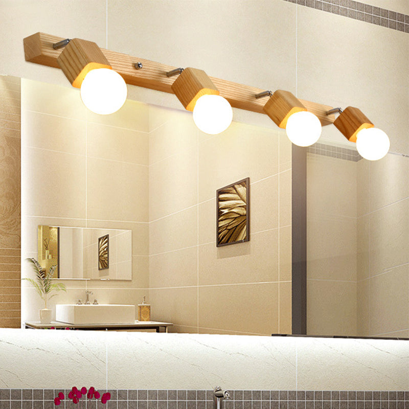 Wood Bare Bulb Design Vanity Lamp Nordic 2/4/5 Bulbs Beige Adjustable Wall Mount Light Fixture Clearhalo 'Modern wall lights' 'Modern' 'Vanity Lights' 'Wall Lights' Lighting' 1949214