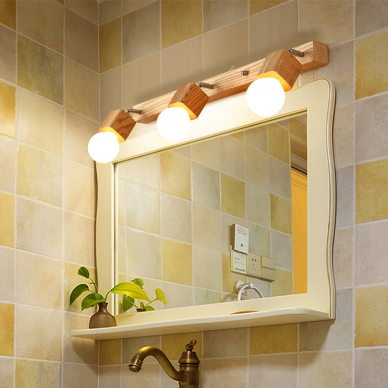 Wood Bare Bulb Design Vanity Lamp Nordic 2/4/5 Bulbs Beige Adjustable Wall Mount Light Fixture Clearhalo 'Modern wall lights' 'Modern' 'Vanity Lights' 'Wall Lights' Lighting' 1949219