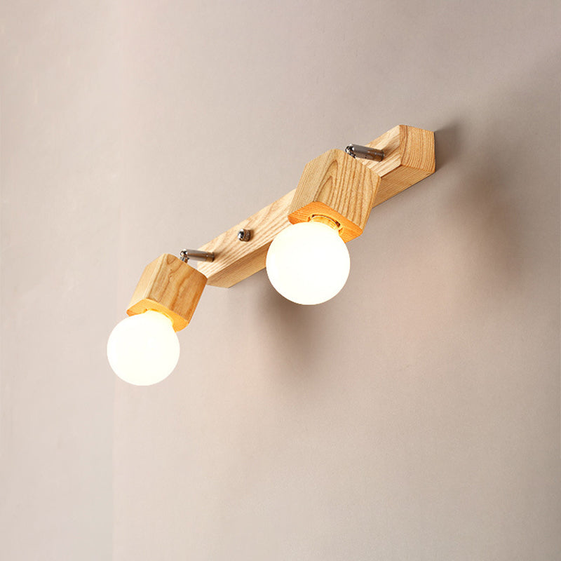 Wood Bare Bulb Design Vanity Lamp Nordic 2/4/5 Bulbs Beige Adjustable Wall Mount Light Fixture Clearhalo 'Modern wall lights' 'Modern' 'Vanity Lights' 'Wall Lights' Lighting' 1949227