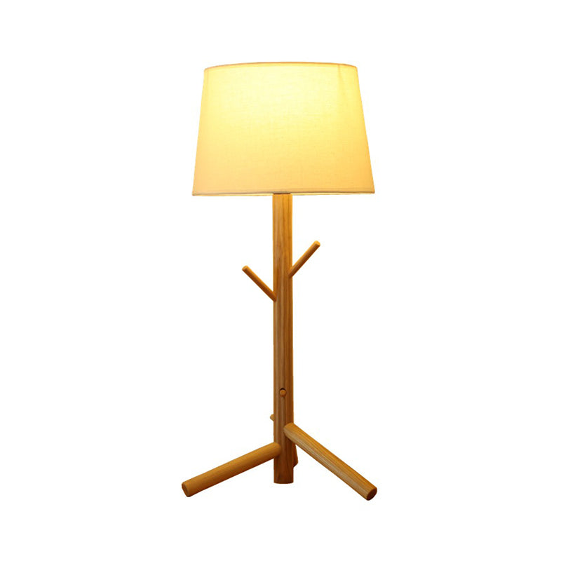 Nordic Tapered Drum Nightstand Light Fabric Single Bedroom Table Light with Tree Branch Rack in Wood Clearhalo 'Lamps' 'Table Lamps' Lighting' 1949232