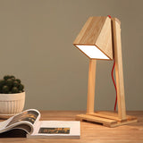 Wooden Trapezoid Night Light Nordic 1 Head Table Lighting with Storage Shelf in Beige Wood Clearhalo 'Lamps' 'Table Lamps' Lighting' 1949239