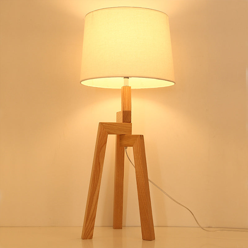 Tri-Leg Wooden Table Lamp Contemporary 1 Bulb Beige Nightstand Light with Empire Shade Clearhalo 'Lamps' 'Table Lamps' Lighting' 1949246