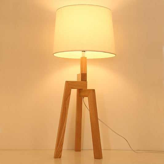 Tri-Leg Wooden Table Lamp Contemporary 1 Bulb Beige Nightstand Light with Empire Shade Clearhalo 'Lamps' 'Table Lamps' Lighting' 1949246