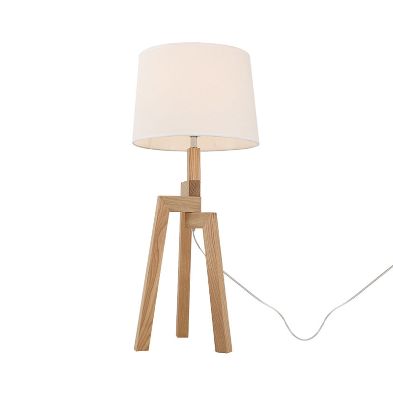 Tri-Leg Wooden Table Lamp Contemporary 1 Bulb Beige Nightstand Light with Empire Shade Clearhalo 'Lamps' 'Table Lamps' Lighting' 1949247