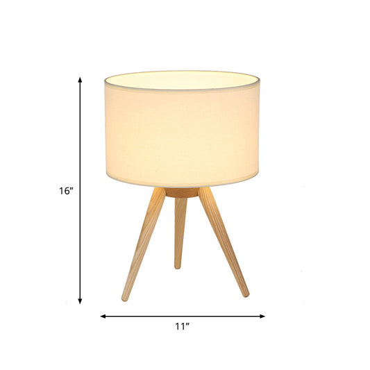 Drum Shade Tripod Night Lamp Novelty Minimalist Fabric Single Bedroom Table Light in Wood Clearhalo 'Lamps' 'Table Lamps' Lighting' 1949253