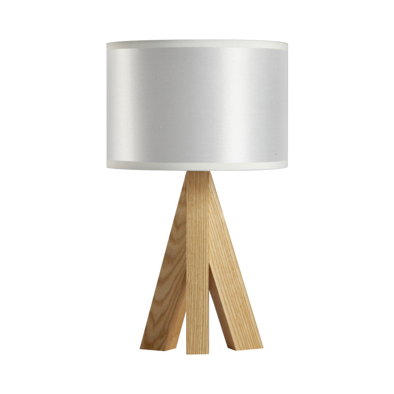 Black/White Cylinder Table Lighting Modern 1 Light Fabric Night Lamp with Wood Tripod Stand Clearhalo 'Lamps' 'Table Lamps' Lighting' 1949259