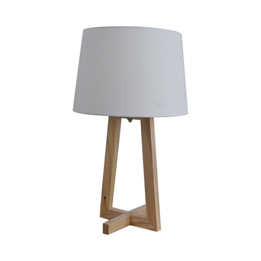 Drum Night Table Light Minimalism Fabric 1-Head Wood 2-Legged Nightstand Lamp for Kids Room Clearhalo 'Lamps' 'Table Lamps' Lighting' 1949263