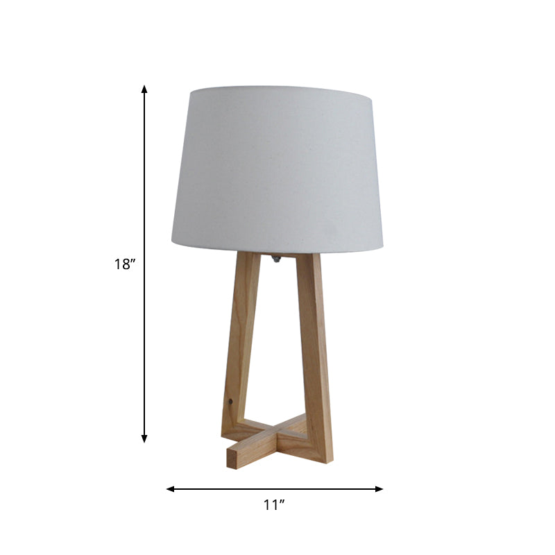 Drum Night Table Light Minimalism Fabric 1-Head Wood 2-Legged Nightstand Lamp for Kids Room Clearhalo 'Lamps' 'Table Lamps' Lighting' 1949264