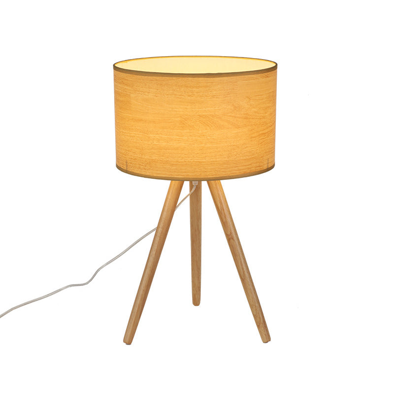 1 Bulb Bedside Table Lamp Minimalist Wood Tripod Night Light with Column Fabric Shade Clearhalo 'Lamps' 'Table Lamps' Lighting' 1949268