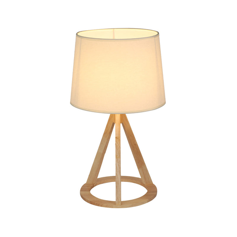 Fabric Drum Night Stand Lamp Simple 1-Light White Table Light with Open Conical Pedestal Clearhalo 'Lamps' 'Table Lamps' Lighting' 1949273