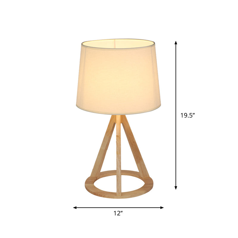 Fabric Drum Night Stand Lamp Simple 1-Light White Table Light with Open Conical Pedestal Clearhalo 'Lamps' 'Table Lamps' Lighting' 1949274