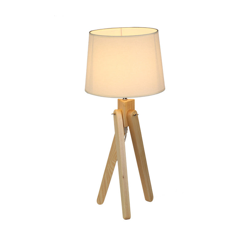 White Tapered Shade Night Lamp Nordic 1 Head Fabric Table Lighting with Wood Telescope Stand Clearhalo 'Lamps' 'Table Lamps' Lighting' 1949278