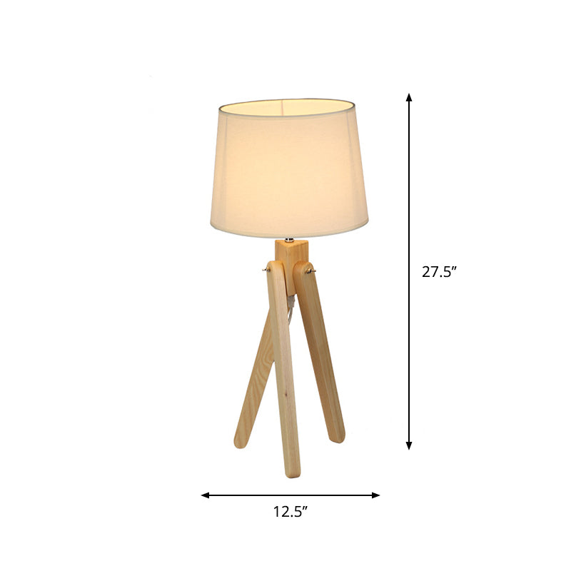 White Tapered Shade Night Lamp Nordic 1 Head Fabric Table Lighting with Wood Telescope Stand Clearhalo 'Lamps' 'Table Lamps' Lighting' 1949279