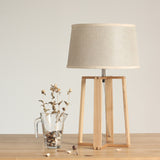 Tapered Drum Table Lamp Contemporary Fabric 1 Bulb Wood Night Light with Trapezoid Base Clearhalo 'Lamps' 'Table Lamps' Lighting' 1949282