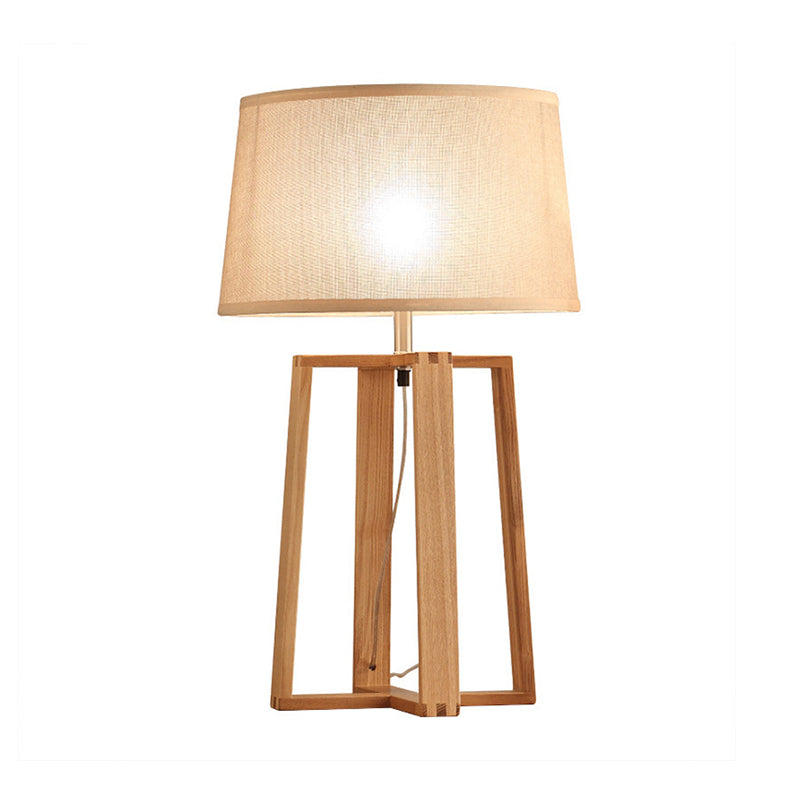 Tapered Drum Table Lamp Contemporary Fabric 1 Bulb Wood Night Light with Trapezoid Base Clearhalo 'Lamps' 'Table Lamps' Lighting' 1949283