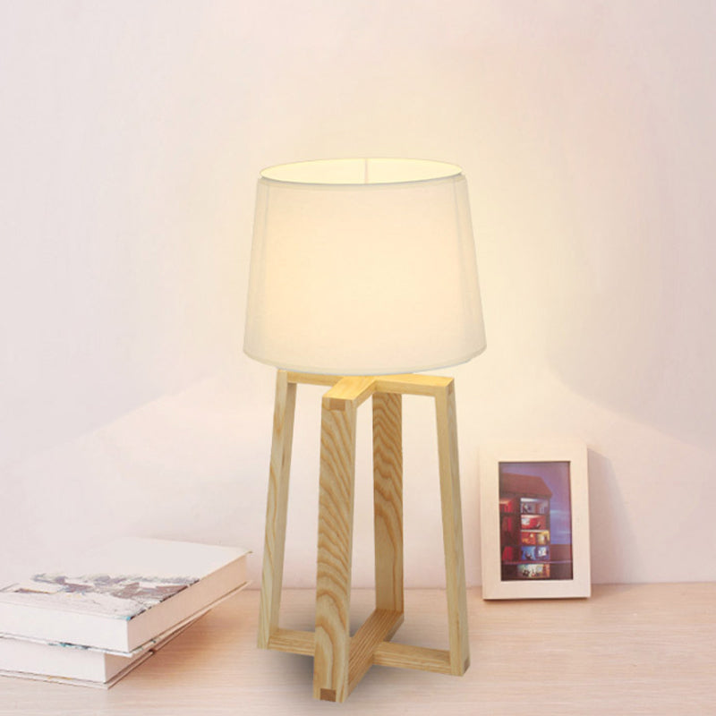 Beige Trapezoid Nightstand Light Modern 1 Light Wood Table Lamp with Tapered Fabric Shade Clearhalo 'Lamps' 'Table Lamps' Lighting' 1949286