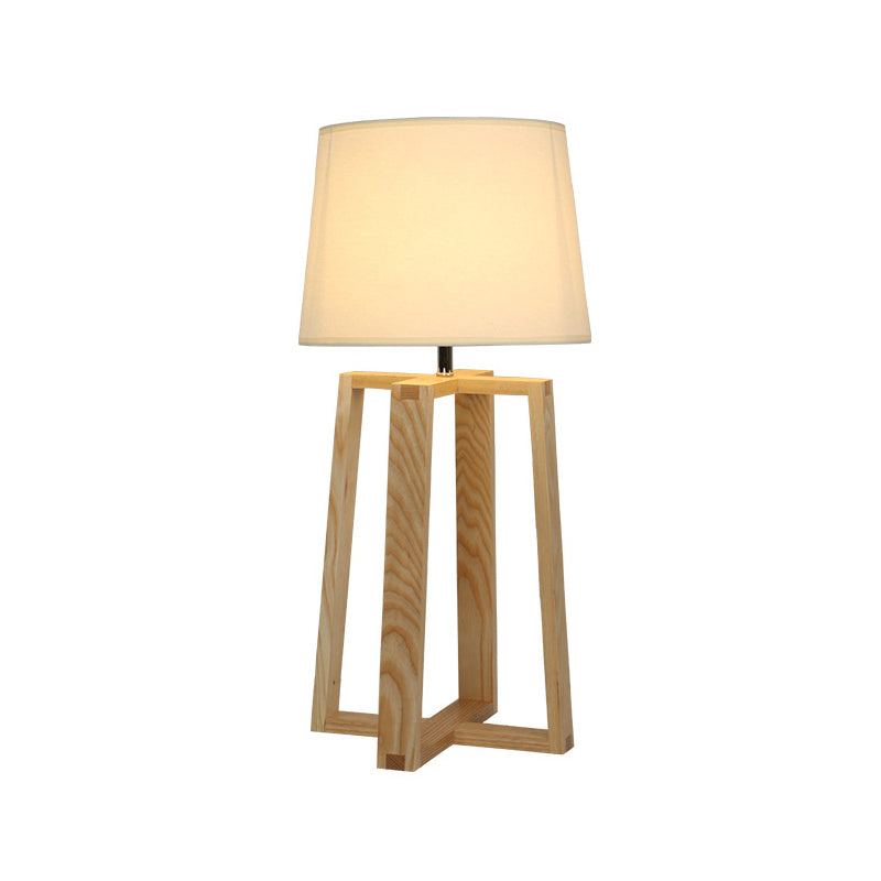 Beige Trapezoid Nightstand Light Modern 1 Light Wood Table Lamp with Tapered Fabric Shade Clearhalo 'Lamps' 'Table Lamps' Lighting' 1949288