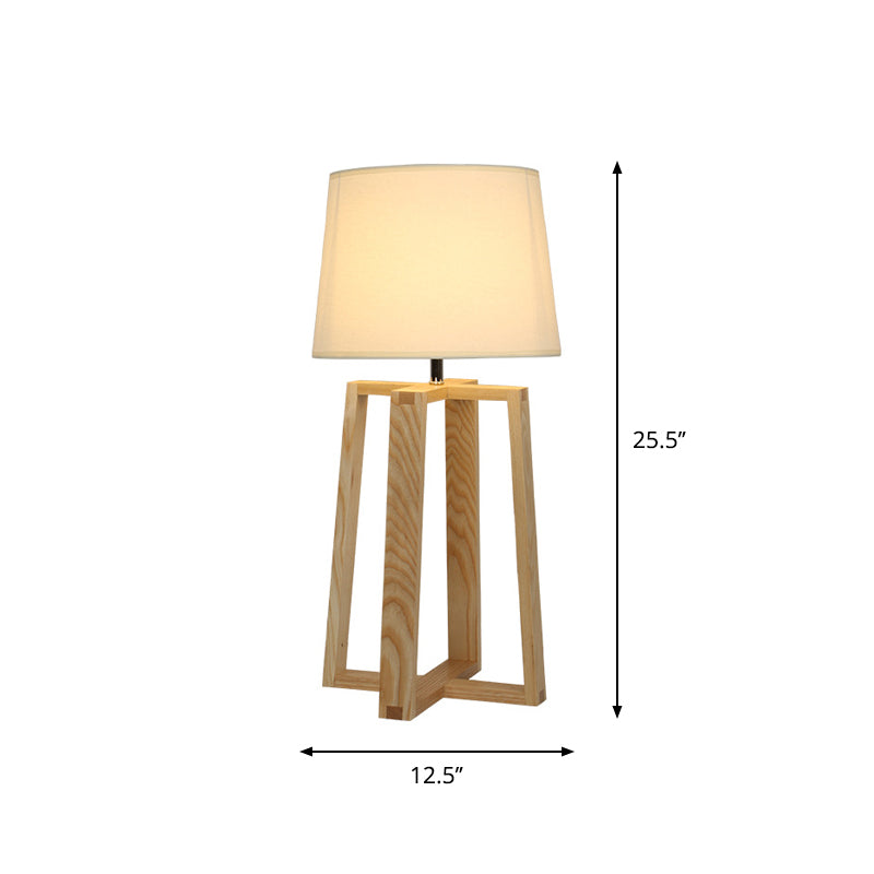 Beige Trapezoid Nightstand Light Modern 1 Light Wood Table Lamp with Tapered Fabric Shade Clearhalo 'Lamps' 'Table Lamps' Lighting' 1949289