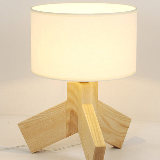 Drum Fabric Table Light Nordic Single Bulb Wood 3-Leg Night Stand Lamp for Bedroom Clearhalo 'Lamps' 'Table Lamps' Lighting' 1949292