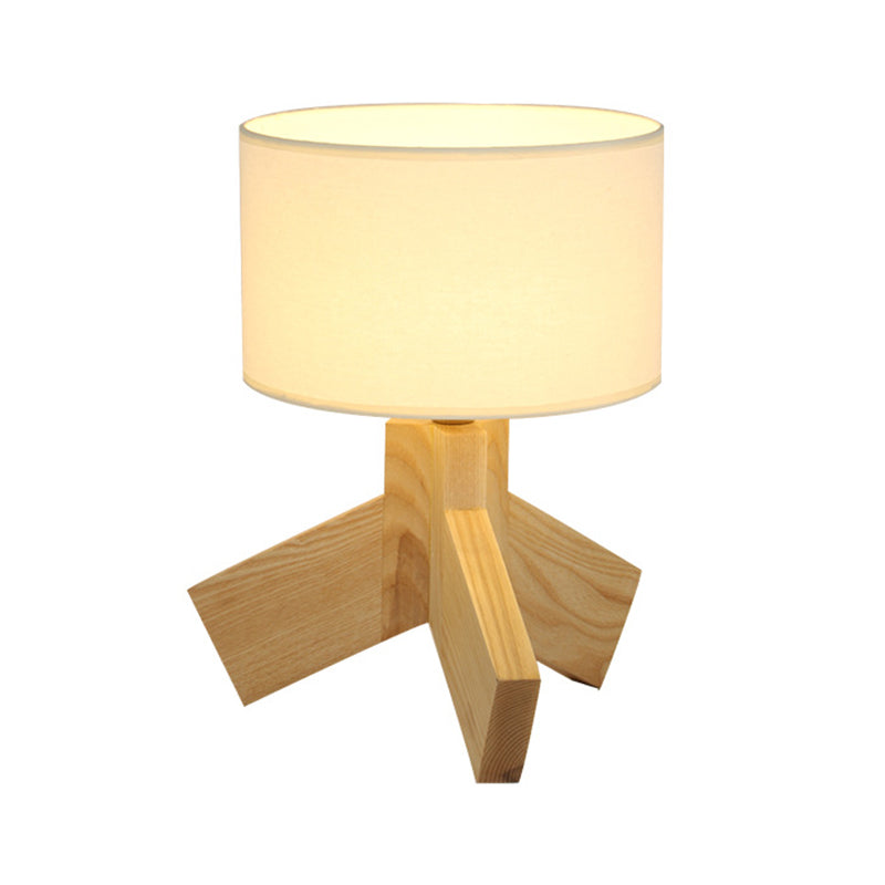 Drum Fabric Table Light Nordic Single Bulb Wood 3-Leg Night Stand Lamp for Bedroom Clearhalo 'Lamps' 'Table Lamps' Lighting' 1949293