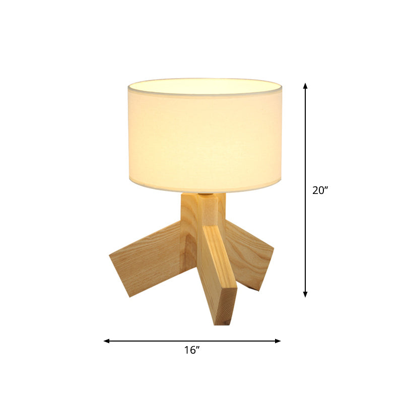 Drum Fabric Table Light Nordic Single Bulb Wood 3-Leg Night Stand Lamp for Bedroom Clearhalo 'Lamps' 'Table Lamps' Lighting' 1949294