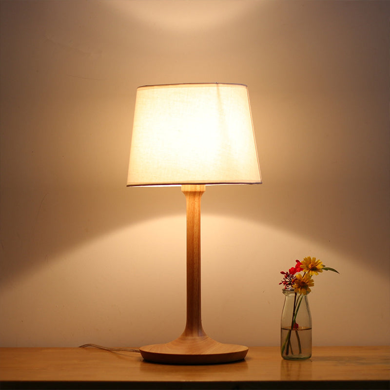 1-Bulb Bedside Table Light Minimal Wood Nightstand Lamp with Bucket Fabric Shade Clearhalo 'Lamps' 'Table Lamps' Lighting' 1949296