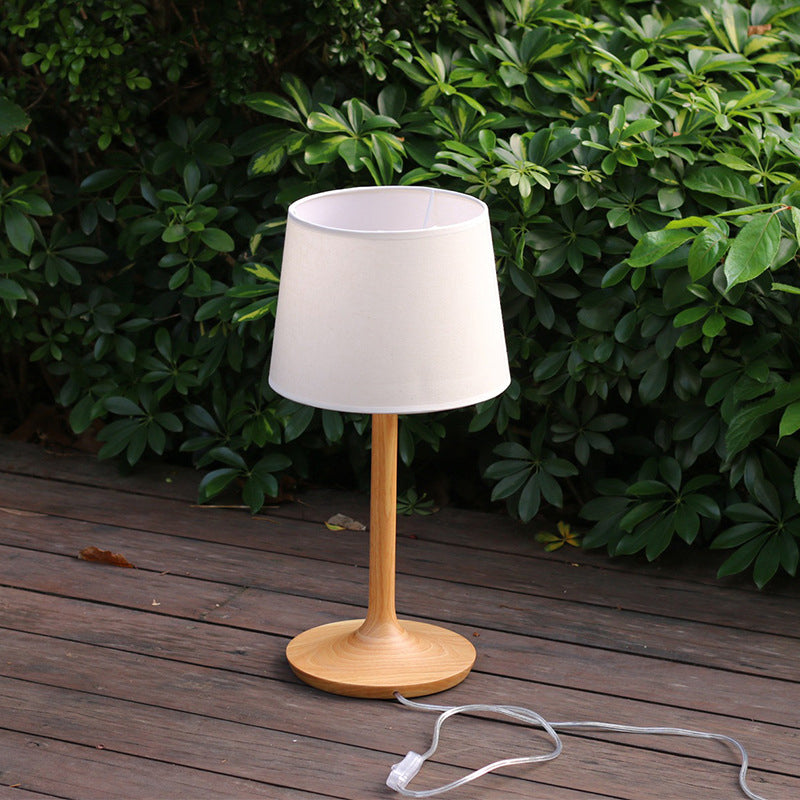 1-Bulb Bedside Table Light Minimal Wood Nightstand Lamp with Bucket Fabric Shade Clearhalo 'Lamps' 'Table Lamps' Lighting' 1949297