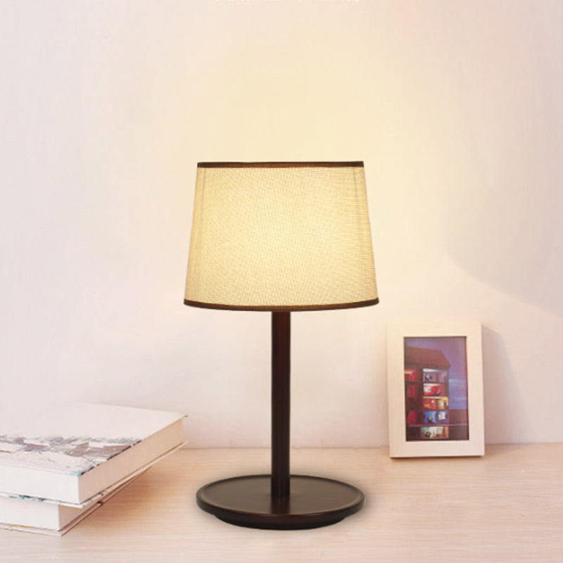 Tapered Shade Table Lamp Nordic Style Fabric 1-Light Beige/Dark Brown Nightstand Light with Wood Base Clearhalo 'Lamps' 'Table Lamps' Lighting' 1949306