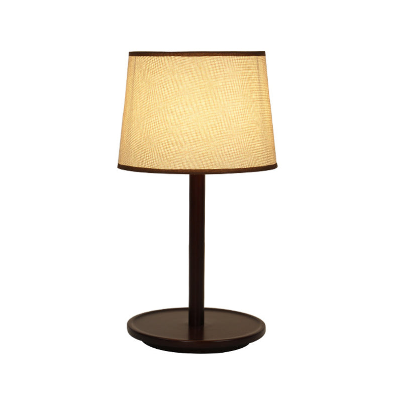 Tapered Shade Table Lamp Nordic Style Fabric 1-Light Beige/Dark Brown Nightstand Light with Wood Base Clearhalo 'Lamps' 'Table Lamps' Lighting' 1949308