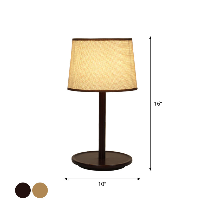 Tapered Shade Table Lamp Nordic Style Fabric 1-Light Beige/Dark Brown Nightstand Light with Wood Base Clearhalo 'Lamps' 'Table Lamps' Lighting' 1949309