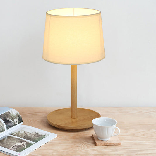 Tapered Shade Table Lamp Nordic Style Fabric 1-Light Beige/Dark Brown Nightstand Light with Wood Base Beige Clearhalo 'Lamps' 'Table Lamps' Lighting' 1949310
