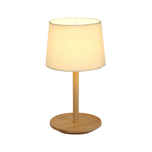 Tapered Shade Table Lamp Nordic Style Fabric 1-Light Beige/Dark Brown Nightstand Light with Wood Base Clearhalo 'Lamps' 'Table Lamps' Lighting' 1949311
