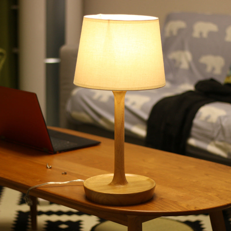 Fabric Empire Shade Night Stand Lamp Simple Style 1 Bulb Wood Table Lighting for Living Room Clearhalo 'Lamps' 'Table Lamps' Lighting' 1949313