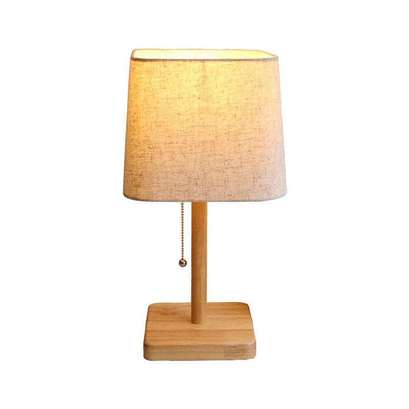 1-Light Bedroom Pull Chain Table Light Nordic Wood Nightstand Lamp with Square Fabric Shade Clearhalo 'Lamps' 'Table Lamps' Lighting' 1949320