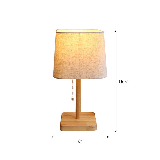 1-Light Bedroom Pull Chain Table Light Nordic Wood Nightstand Lamp with Square Fabric Shade Clearhalo 'Lamps' 'Table Lamps' Lighting' 1949321
