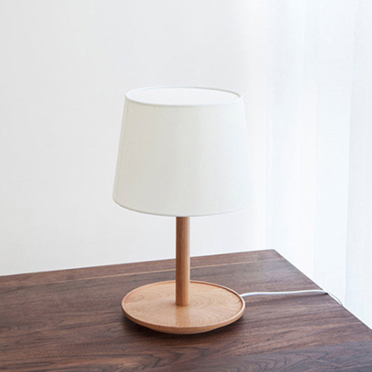 Minimalism Tapered Shade Nightstand Light Fabric 1-Light Bedroom Table Lighting in Wood Clearhalo 'Lamps' 'Table Lamps' Lighting' 1949324