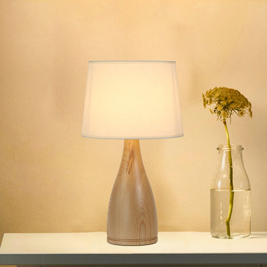 Tapered Drum Night Light Minimal Fabric Single Bedside Table Lighting with Vase Pedestal in Wood Wood Clearhalo 'Lamps' 'Table Lamps' Lighting' 1949349