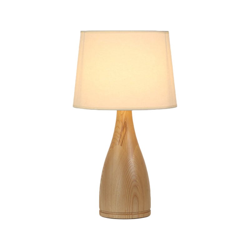 Tapered Drum Night Light Minimal Fabric Single Bedside Table Lighting with Vase Pedestal in Wood Clearhalo 'Lamps' 'Table Lamps' Lighting' 1949352