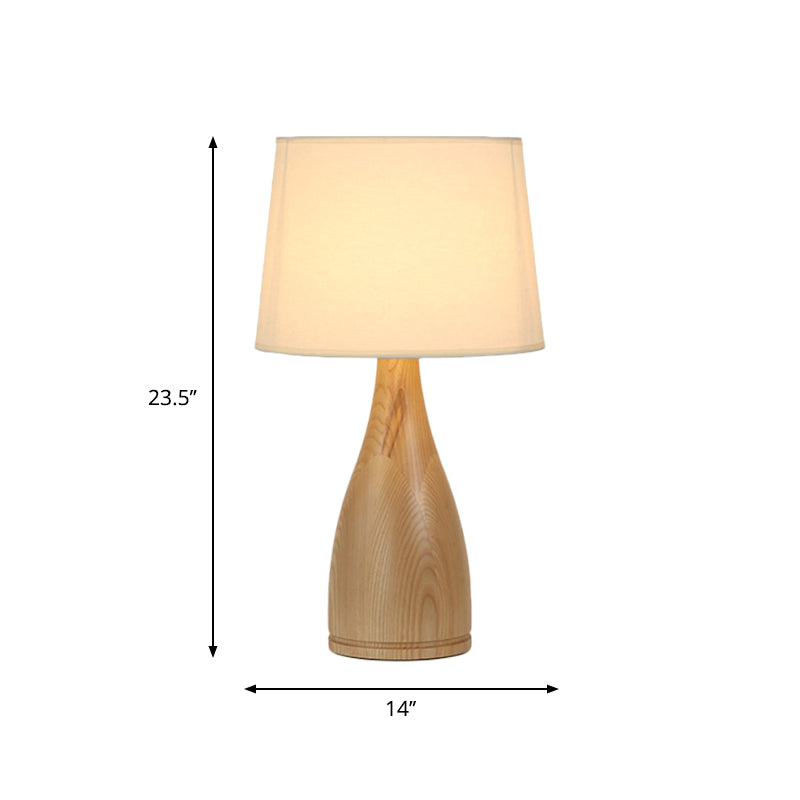 Tapered Drum Night Light Minimal Fabric Single Bedside Table Lighting with Vase Pedestal in Wood Clearhalo 'Lamps' 'Table Lamps' Lighting' 1949353