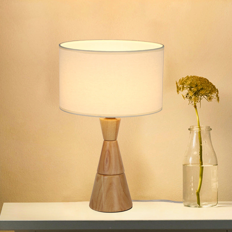 Empire Shade Night Lamp Nordic Fabric 1-Light Wood Table Lighting with Funnel Shaped Base Wood Clearhalo 'Lamps' 'Table Lamps' Lighting' 1949354